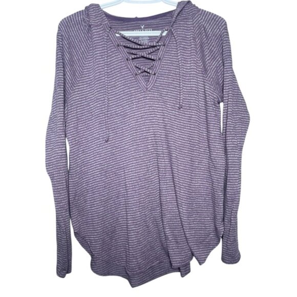 American Eagle XL Shirt Hoodie Soft   Sexy Top Purple AE Casual Long Sleeve Tops - Picture 3 of 7